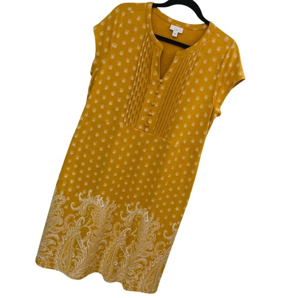 J. Jill Dresses & Skirts - J Jill Mustard Yellow Paisley Pintuck Dress Pocket Stretch Office Artsy Womens M